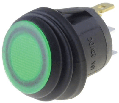 Keinuvipukytkin LED-merkkivalolla 1xON-OFF 10A 24Vdc IP65 vihreä