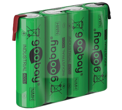 NiMh-akkukennosto (Ready-To-Use) juotoskorvakkeilla 4,8V 2100mAh 4xAA/R6