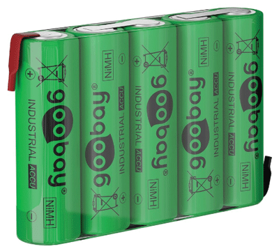 NiMh-akkukennosto (Ready-To-Use) juotoskorvakkeilla 6V 2100mAh 5xAA/R6