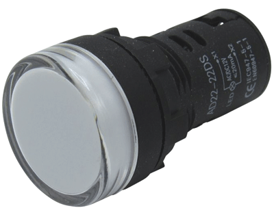 LED-merkkilamppu 22mm 12Vac/dc valkoinen/musta (210-00058B)