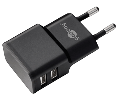 USB-teholähde 5Vdc 2,4A 12W 2xUSB-A musta