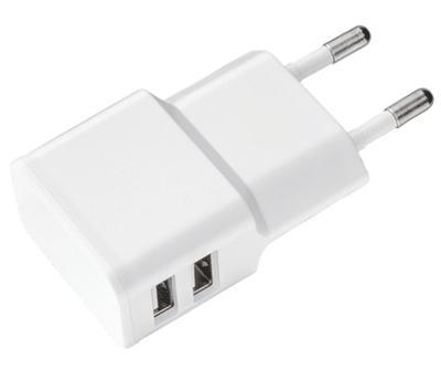 USB-teholähde 5Vdc 2,4A 12W 2xUSB-A valkoinen