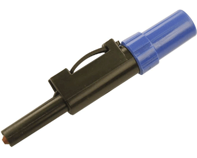 Turvabanaanipistoke 4mm 30Vac/60Vdc ruuvil. sininen Turvabanaanipistoke 4mm 30Vac/60Vdc ruuvil. sininen