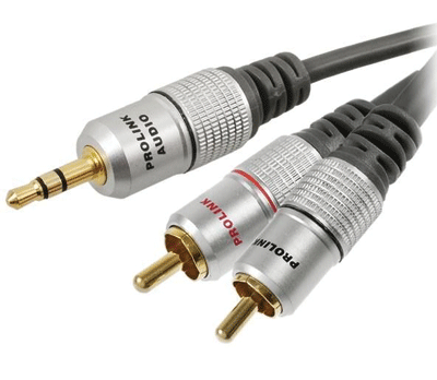 Audioliitäntäkaapeli 3,5mm stereoplugi/2xRCA-uros kullattu 5m