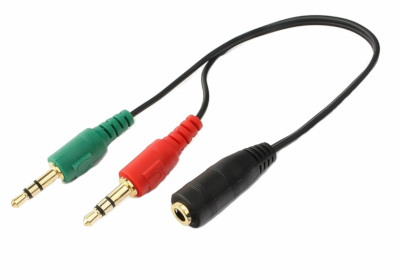 Audiohaaroitusjohto 3,5mm 4-nap. jakki / 2x3,5mm stereoplugi musta 0,2m