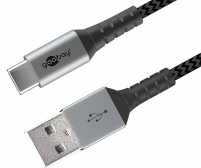 USB 2.0 liitäntäkaapeli nylon-eristeellä USB-A/USB-C (3A pikalataus) 2m