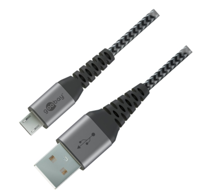 USB 2.0 liitäntäkaapeli nylon-eristeellä USB-A/micro-USB-B 2m