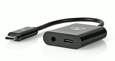 USB-C-audioliitäntäkaapeli latausliitännällä 0,15m musta