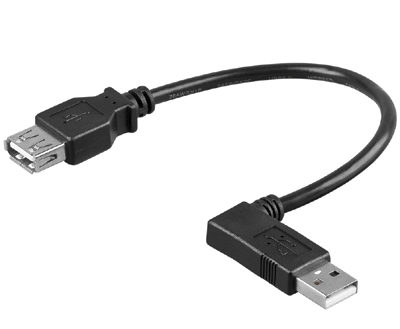 USB-jatkojohto USB 2.0 USB-A/A kulma vasemmalle musta 0,45m *