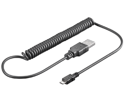USB-A / micro-USB-B -liitäntäkaapeli kierrejohdolla musta 1m