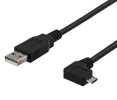 USB-A / micro-USB-B -liitäntäkaapeli kulma sivulle musta 2m