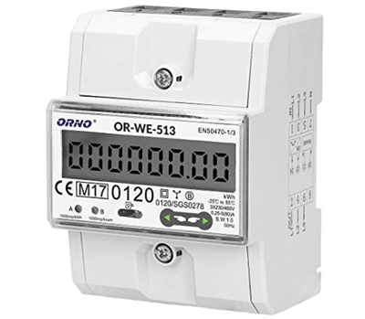 Energiankulutusmittari DIN-kiskoon 3-vaihe 5A/80A 230Vac/400Vac (OR-WE-513)