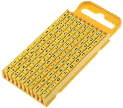 Johdinmerkintärengas 4,3-5,3mm 100kpl/pkk 0-9/keltainen Johdinmerkintärengas 4,3-5,3mm 100kpl/pkk 0-9/keltainen