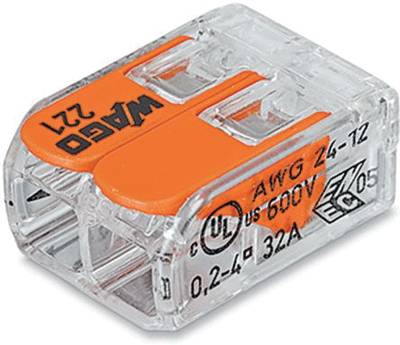 Yhdysliitin 2-osainen jousiliitäntä 0,2-4mm² (221-412) Yhdysliitin 2-osainen jousiliitäntä 0,2-4mm² (221-412)