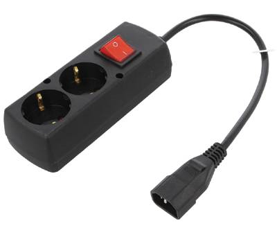 Schuko-jatkopistorasia kytkimellä 2-osainen IEC-kojepistokkeella C14 0,3m Schuko-jatkopistorasia kytkimellä 2-osainen IEC-kojepistokkeella C14 0,3m