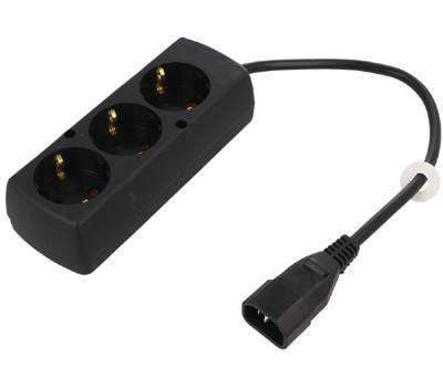 Schuko-jatkopistorasia 3-osainen IEC-kojepistokkeella C14 0,3m Schuko-jatkopistorasia 3-osainen IEC-kojepistokkeella C14 0,3m