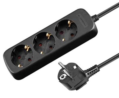 Schuko-jatkopistorasia 3-osainen musta 1,5m Schuko-jatkopistorasia 3-osainen musta 1,5m