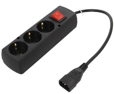 Schuko-jatkopistorasia kytkimellä 3-osainen IEC-kojepistokkeella C14 0,3m Schuko-jatkopistorasia kytkimellä 3-osainen IEC-kojepistokkeella C14 0,3m