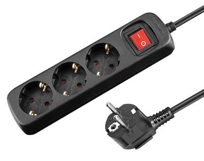 Schuko-jatkopistorasia kytkimellä 3-os. musta 1,5m Schuko-jatkopistorasia kytkimellä 3-os. musta 1,5m